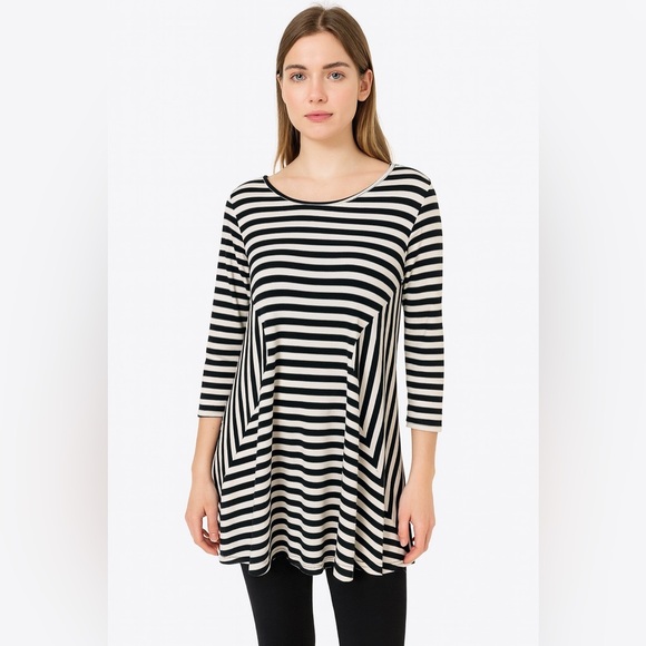 Comfy USA black white stripe tunic medium modal jersey blend art lagenlook top - Picture 1 of 7